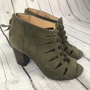 Michael Kors Sueded Leather Olive Green Heels Booties